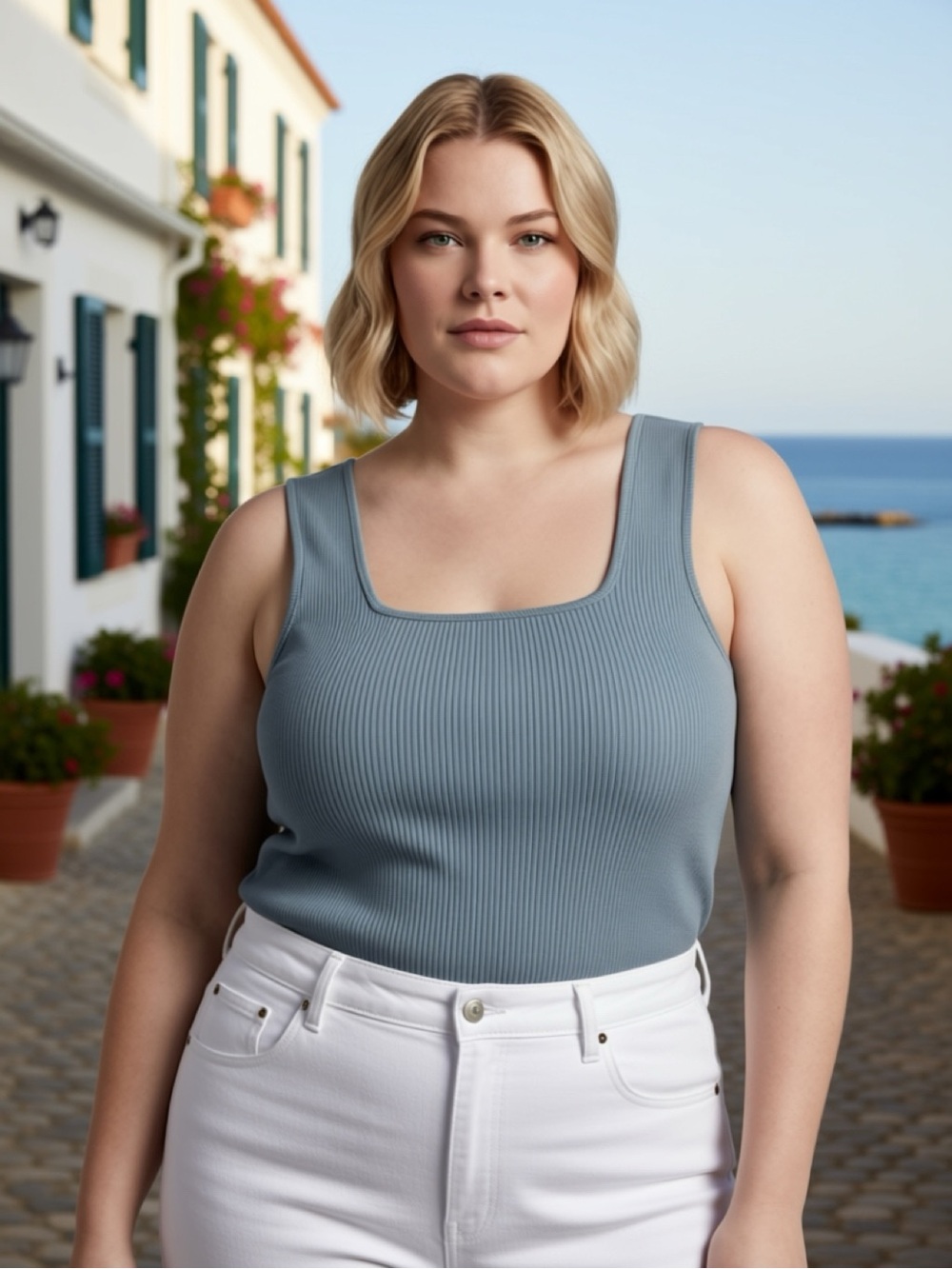 NWT Vince Ribbed Knit Tank, Dusty Blue, Size XL - Picture 5 of 5